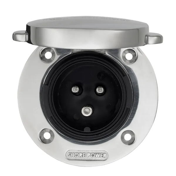 Power Inlet stainless steel with cover 32A/250Vac (2p/3w)